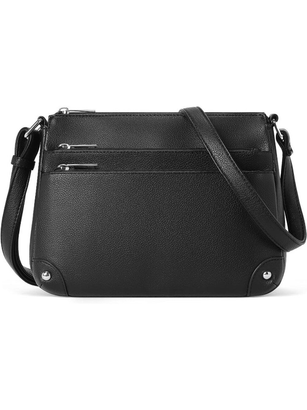 Women's Black Medium Size Shoulder Handbags, Satchel Purse with Multi Zip